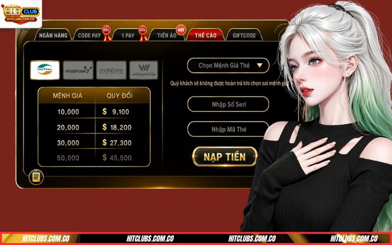 Nạp tiền Hitclub qua nhiều cổng